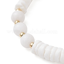 Женские браслеты из натуральных белых ракушек и малайзийского нефрита с эластичными бусинами&nbsp;BJEW-JB13144