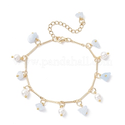 Браслеты с подвесками из натуральных бусин аквамарина и стеклянных ракушек&nbsp;BJEW-JB12307-03