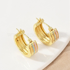 Полосатые латунные эмалевые серьги-кольца&nbsp;EJEW-M082-02PG