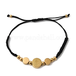 Регулируемые плоские круглые браслеты из нержавеющей стали 304 с плетеными бусинами Святого Бенедикта для женщин&nbsp;BJEW-K295-03G-02