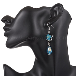 Серьги-подвески из гальванического стекла в форме цветка со слезинкой&nbsp;EJEW-JE06799