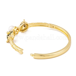 Женские браслеты на шарнирах из латуни с леопардовым паве и зеленым фианитом&nbsp;BJEW-S147-04G