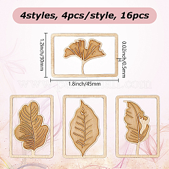 16шт 4 стиля латунный прямоугольник с закладками в виде листьев&nbsp;AJEW-DR0001-70