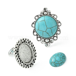 Наборы для изготовления регулируемых овальных/полукруглых колец на палец из синтетической бирюзы&nbsp;DIY-FS0006-13