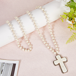 Сплав паве синтетическая бирюза крест кулон 8 мм круглые бусины ожерелья для женщин&nbsp;NJEW-WH20816-004AS