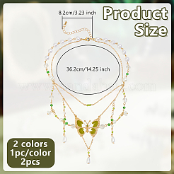 2 шт. 2 цвета сплава эмаль бабочка кулон двухслойные ожерелья для женщин&nbsp;NJEW-OC0001-05