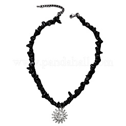 Подвеска из сплава солнца с натуральным черным камнем&nbsp;FS-WG7E301-01