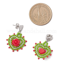 Серьги-гвоздики в форме сердца из нержавеющей стали со стеклянными вставками&nbsp;EJEW-MZ00608-02