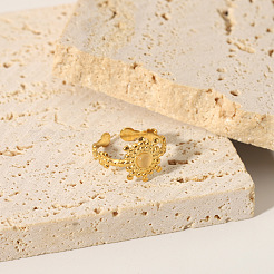 Винтажные регулируемые манжеты-кольца из нержавеющей стали 304 с натуральным камнем и цветами для женщин&nbsp;NA6440