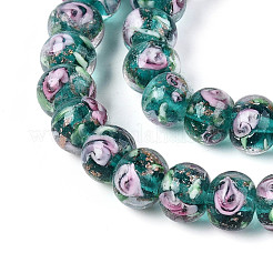 Нити бусин-рондель с внутренним цветком ручной работы в технике лэмпворк&nbsp;LAMP-T022-24F