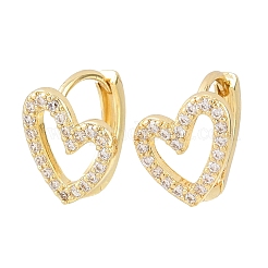 Серьги-кольца в форме полого сердца из латуни с микропаве из прозрачных кубических цирконий&nbsp;EJEW-D348-10G