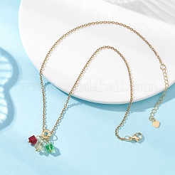 Женские ожерелья-цепочки с подвеской из граненого стекла в форме куба из нержавеющей стали 304&nbsp;NJEW-JN05711-02