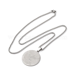 201 нержавеющая сталь кулон с медалью Святого Михаила Архангела ожерелье с цепочкой для женщин&nbsp;NJEW-S440-01P