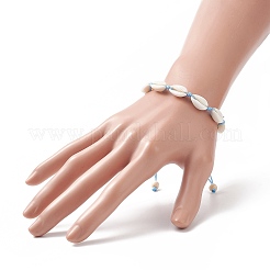 Браслет из плетеных бусин из натуральной раковины и синтетической бирюзы для женщин&nbsp;BJEW-JB09245-01