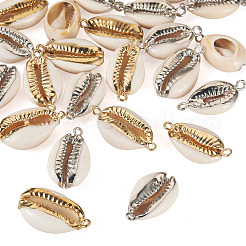 24 шт. 4 стиля гальванизированных соединителей из ракушек каури для подвесок и кулонов&nbsp;SHEL-TA0001-25