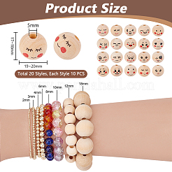 200 шт. 20 вида бусин из дерева лотоса с принтом&nbsp;WOOD-PH0003-62