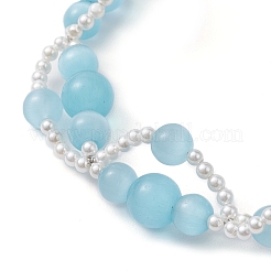 Круглые браслеты с жемчугом «кошачий глаз» и ракушками&nbsp;BJEW-JB10270