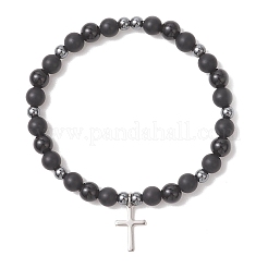 201 браслет с подвесками-крестиками из нержавеющей стали&nbsp;BJEW-JB13358