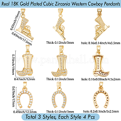 12шт 3 стиля латунные подвески с микропаве и кубическим цирконием&nbsp;KK-BBC0019-41