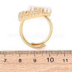 Регулируемые латунные кольца-манжеты с микропаве из прозрачных кубических цирконий и жемчугом из АБС-пластика.&nbsp;RJEW-G368-02G