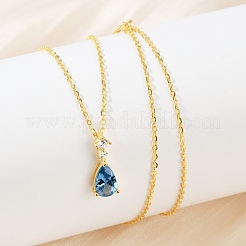 925 серебряное ожерелье с подвеской в виде капли со стразами и сапфиром для женщин&nbsp;NJEW-V013-01G