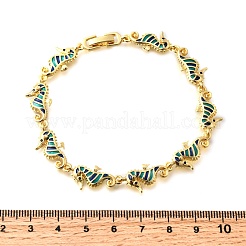 Браслеты-цепочки из латунной эмали с бирюзовым морским коньком&nbsp;BJEW-C118-03G