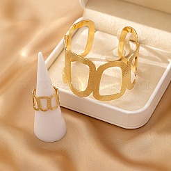 Комплекты из полых прямоугольных железных браслетов-манжет и колец-манжет для женщин&nbsp;FS-WG4EBE9-01