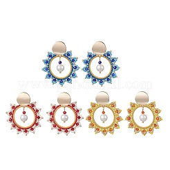 3 пара серег-гвоздиков из латунного стекла в форме солнца&nbsp;EJEW-MZ00520