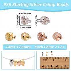 6 шт. 3 цвета 925 бусины-обжимки из стерлингового серебра&nbsp;FIND-BBC0004-70