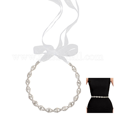 Металлические пояса для талии со стразами в форме конского глаза для свадебного платья&nbsp;AJEW-WH20080-65C-S-1