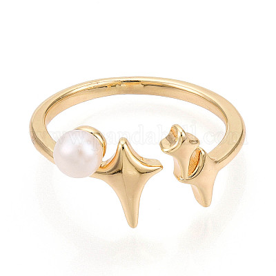 Регулируемые открытые манжеты из латуни и натурального жемчуга для женщин&nbsp;PEAR-N020-07I-1