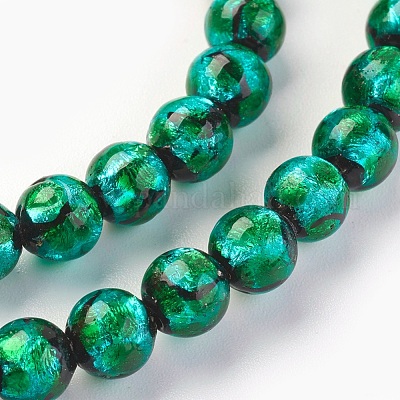 Ручная серебряная фольга стеклянные бусины Lampwork&nbsp;LAMP-P051-G09-6mm-1