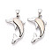 Alloy and Dyed Natural Paua Shell Pendants, Dolphin Charms, Platinum, Creamy White, 30~30.5x19~19.5x4mm, Hole: 6.5x4mm