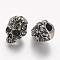 304 Stainless Steel European Beads, Skull, Large Hole Beads, Antique Silver, 15.5x11x11.5mm, Hole: 4mm