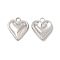 Non-Tarnish 304 Stainless Steel Pendants, Heart Charm, Stainless Steel Color, 16x13.5x2.5mm, Hole: 1.8mm