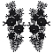 Flower Pattern Polyester Embroidered Lace Appliques, Handicarft Beading Appliques, Costume Dress Accessories, with Plastic Imitation Pearl, Black, 255x116x9mm