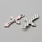 Alloy Enamel Pendants, Crucifix Cross, Religion, Platinum, Pink, 30x17.5x3mm, Hole: 2.5mm