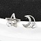 Brass Micro Pave Clear Cubic Zirconia Stud Earrings, Star & Moon, Left and Right, Platinum, 9.5x9.5mm