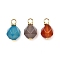Natural Mixed Stone Pendants, Faceted Round Charms with Brass Loops, Real 18K Gold Plated, Cadmium Free & Lead Free, Rack Plating, Long-Lasting Plated, Mixed Dyed and Undyed, 15.5x9x9mm, Hole: 2.5mm