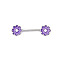 Brass Enamel Purple Flower Barbell Nipple Rings, with 316L Stainless Steel Pins, Stainless Steel Color, 37mm