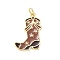 Brass Pendants, Boots Charms, with Enamel, Cadmium Free & Lead Free, Rack Plating, Long-Lasting Plated, Real 18K Gold Plated, with Jump Ring, Saddle Brown, 22x15x2mm, Hole: 3.3mm