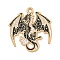 Alloy Enamel Pendants, Light Gold, Black, Dragon, 28x26x1mm, Hole: 2mm
