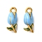 304 Stainless Steel Enamel Pendants, Ion Plating, Flower, Golden, Light Blue, 20x8x6.5mm, Hole: 2mm