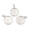 Anti-Tarnish Rhodium Plated 925 Sterling Silver Pendant Cabochon Settings, with 925 Stamp, Flat Round, Platinum, Tray: 13mm, 17x15x2mm, Hole: 5x3.5mm
