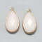 Natural White Jade Pendants, with Golden Tone Brass Findings, Faceted, Drop, Dyed, Creamy White, 32.5~33x16x6mm, Hole: 2.5mm