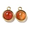 Natural Carnelian(Dyed & Heated) Pendants, 304 Stainless Steel Half Round Charms, Golden, 20x15.5x9mm, Hole: 3mm