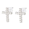 Cross Brass Micro Pave Cubic Zirconia Stud Earrings, Long-Lasting Plated, Lead Free & Cadmium Free, Platinum, 10.5x7.5mm