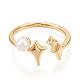 Регулируемые открытые манжеты из латуни и натурального жемчуга для женщин&nbsp;PEAR-N020-07I-2