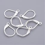 Латунная фурнитура Leverback для серег, с петлей, без свинца и без кадмия, серебристый цвет, Размер : шириной около 10 мм , 15 мм длиной, отверстие : 1 мм