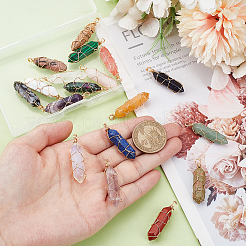 18 шт. подвески из натуральных и синтетических драгоценных камней в медной проволоке светло-золотистого оттенка&nbsp;PALLOY-GA00058